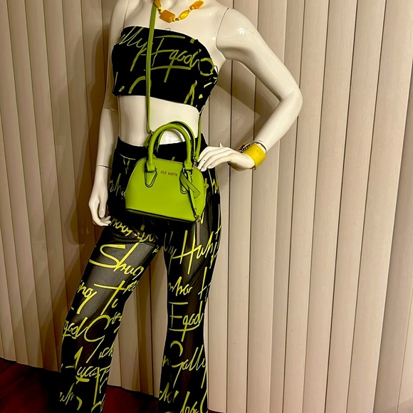 Madrag Pants - Stylish Black and lime green Women's Pants Set